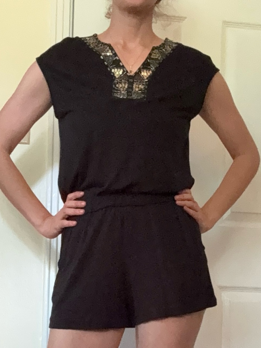 Banana Republic Black Embellished V-Neck Romper